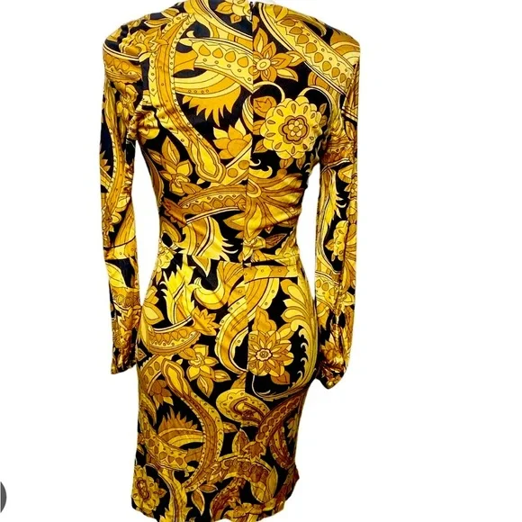 🎉Nieves Yellow & Black Print Dress w/ 3/4 Sleeve as seen on Sex in the City SzM - Picture 4 of 13